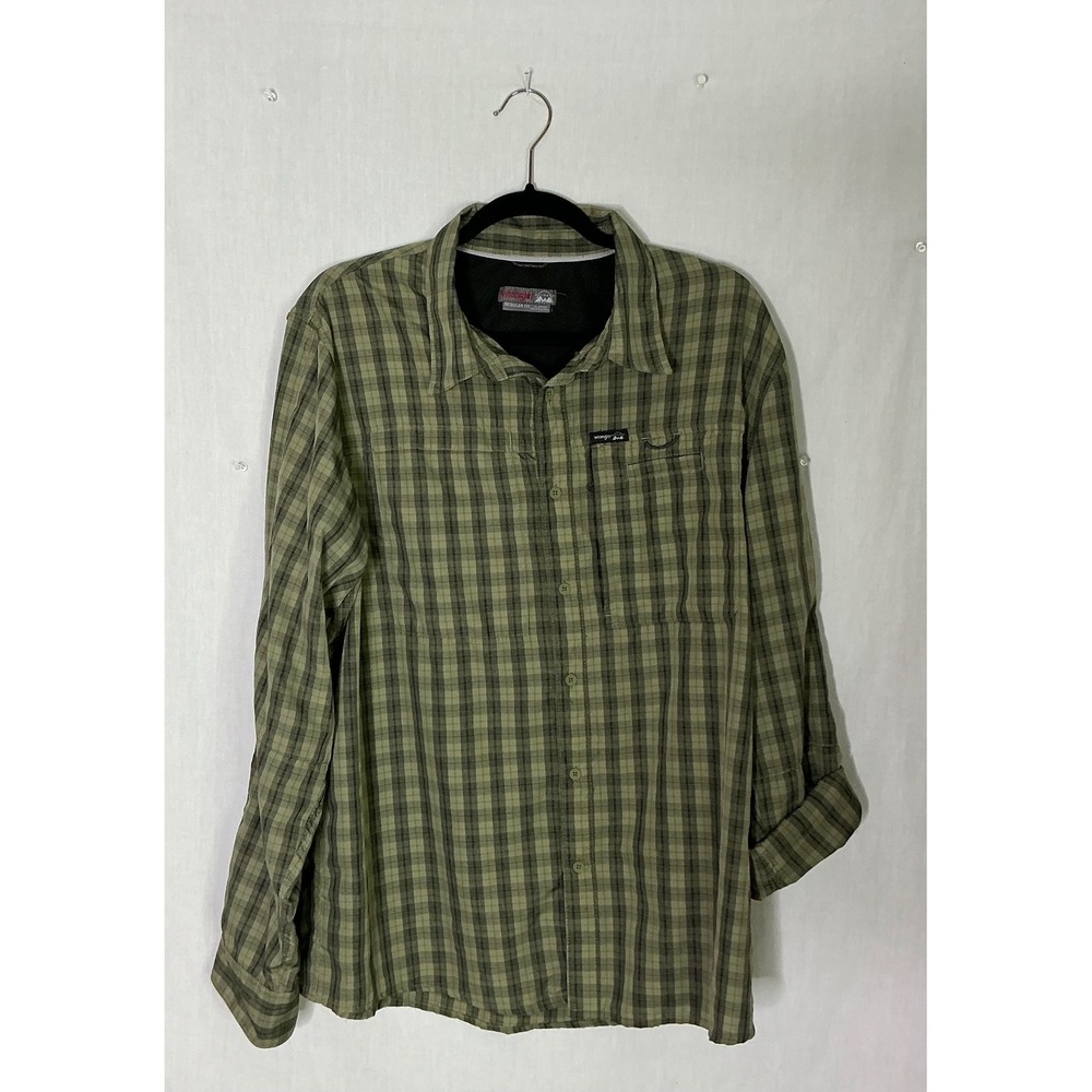 Wrangler Outdoor‎ Mens XL Green Plaid Long Sleeve Button Down Shirt NSP94DL